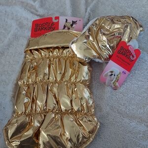 Boots & Barkley Medium Stylish Gold Puffer Jacket & Hat Dog Outfit